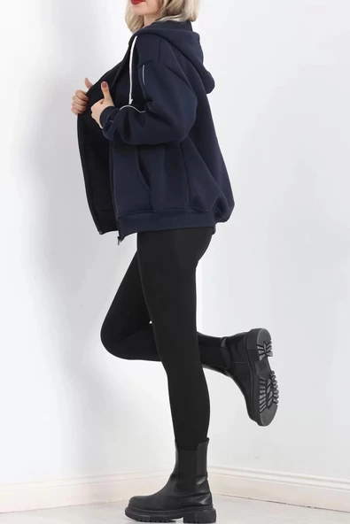 Biyeli 3 İplik Fermuarlı Sweat Lacivert - 20282.053. - Resim 4