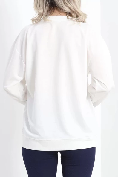 2 İp Bisiklet Yaka Sweat Ekru - 20790.1878. - 8