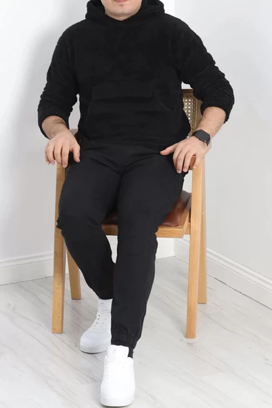 Kanguru Cep Kapşonlu Peluş Sweat Siyah - 9062.1153. - 8