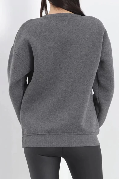 Bisiklet Yaka Baskılı Sweat Antrasit - 20150.1878. - 8