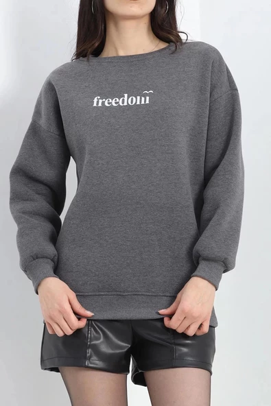 Bisiklet Yaka Baskılı 3 İplik Sweat Antrasit - 20503.1878. ürün görseli 1