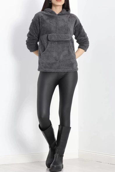Kanguru Cep Kapşonlu Peluş Sweat Antrasit - 9062.1153. - Resim 2