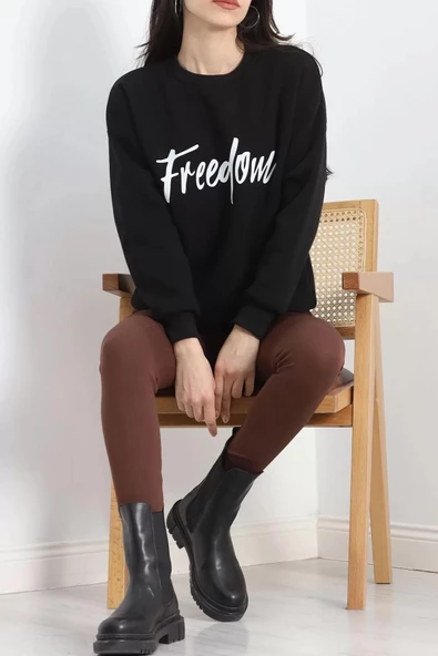 Bisiklet Yaka Baskılı 3 İplik Sweat Siyah - 20502.1878. - 7