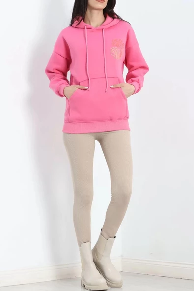 Baskılı Kapşonlu Kanguru Sweat Pembe - 20244.1878. - 6