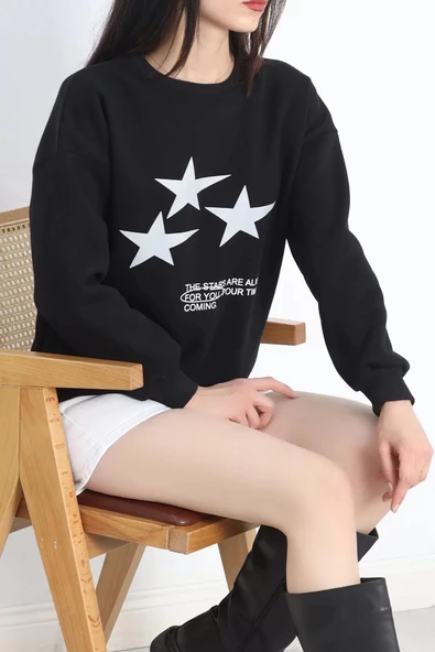 Bisiklet Yaka Baskılı Sweat Siyah - 20961.1878. - 7