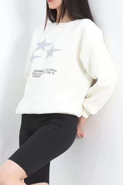 Bisiklet Yaka Baskılı Sweat Ekru - 20961.1878. - 3
