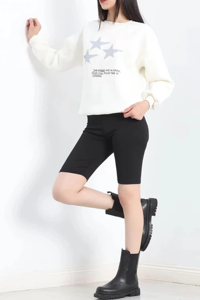Bisiklet Yaka Baskılı Sweat Ekru - 20961.1878. - 2