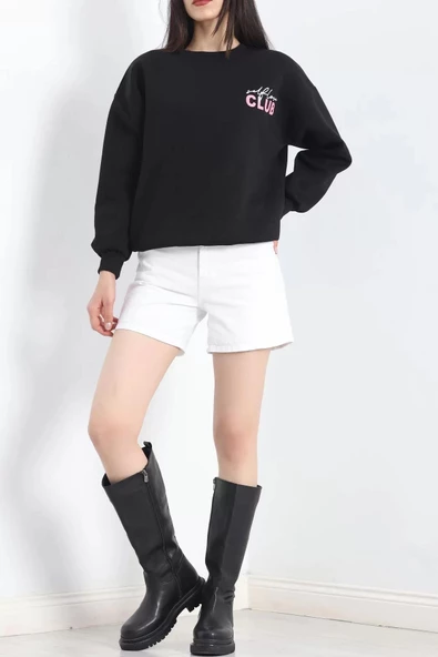 Baskılı Bisiklet Yaka Sweat Siyah - 20097.1878. - Resim 2