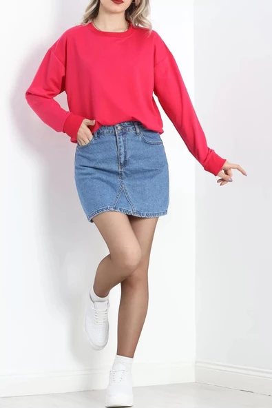 2 İp Bisiklet Yaka Sweat Fuşya - 20790.1878. - Resim 6