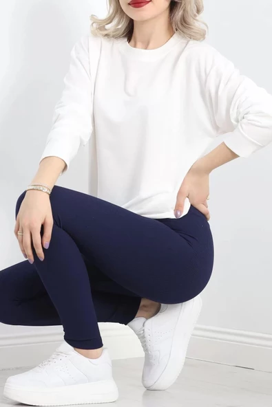 2 İp Bisiklet Yaka Sweat Ekru - 20790.1878. - 2