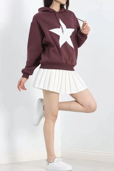 Baskılı 3 İplik Sweat Mürdüm - 20289.1868. - 2