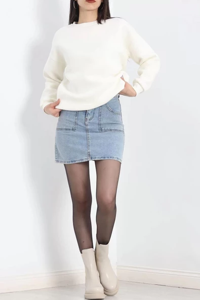 Bisiklet Yaka Üç İplik Sweat Ekru - 20138.1878. - Resim 4