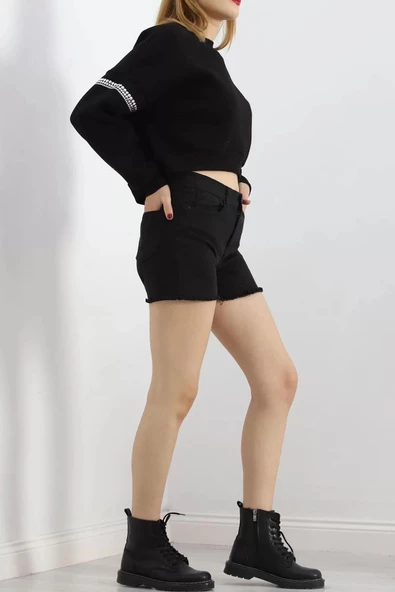 Kol Detay 3 İplik Crop Sweat Siyah - 12691.148. - 4