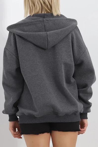 Kapşonlu Fermuarlı 3 İplik Sweat Füme - 20240.053. - Resim 6