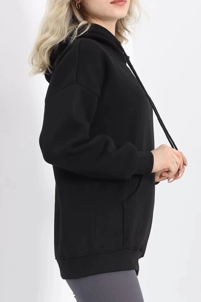 3 İplik Kanguru Cepli Kapşonlu Sweat Siyah - 20960.1878. - Resim 5