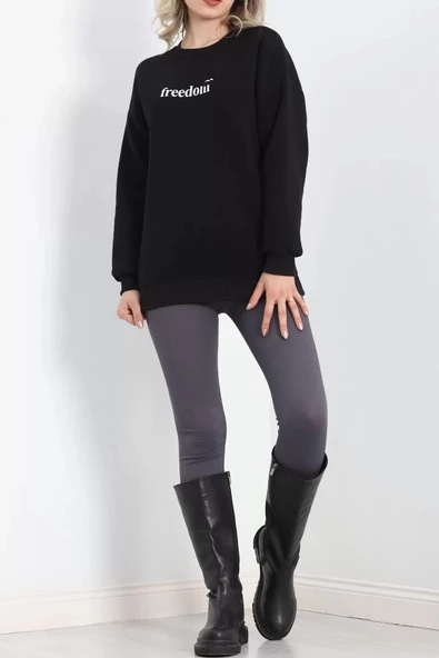 Bisiklet Yaka Baskılı 3 İplik Sweat Siyah - 20503.1878. - 7