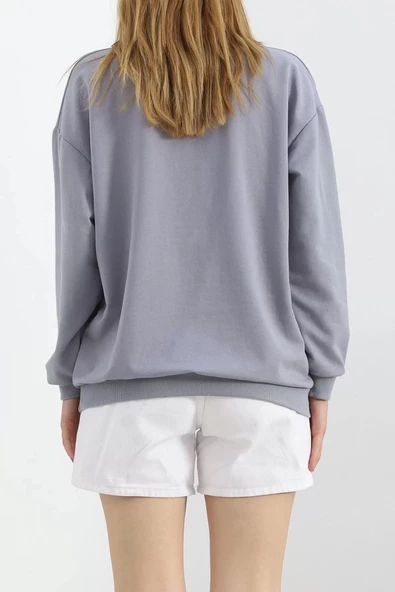 Bisiklet Yaka Sweat Gri - 3042.275. - Resim 6