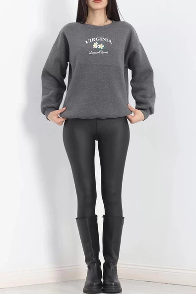 Bisiklet Yaka Baskılı Sweat Antrasit - 20150.1878. - 5