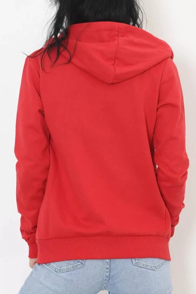 İç Tüylü Kapşonlu Fermuarlı Sweat Kırmızı - 11866.108. - 8