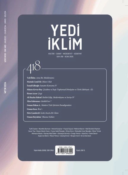 Yedi İklim Dergi 418.Sayı Ocak 2025 ürün görseli