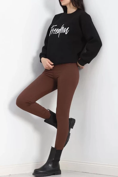 Bisiklet Yaka Baskılı 3 İplik Sweat Siyah - 20502.1878. - 2