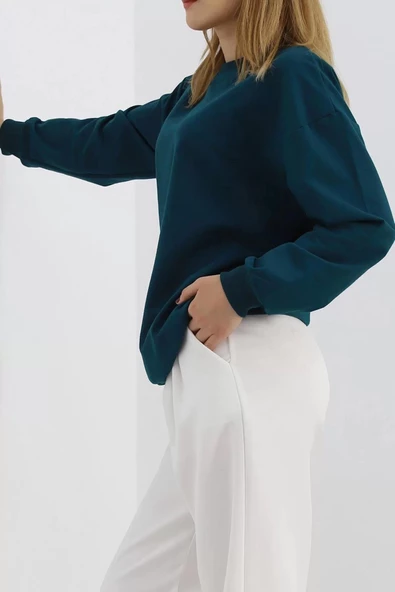 Bisiklet Yaka Sweat Petrol - 3042.275. - Resim 5