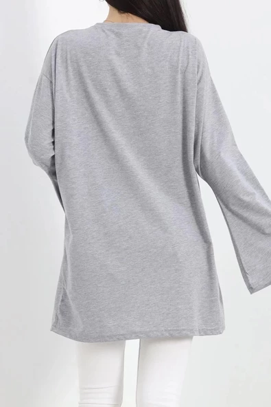 Baskılı Oversize Suprem Tunik Gri - 20217.1567. - 6