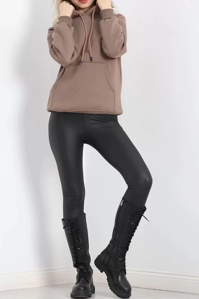 Baskılı Kapşonlu Kanguru Sweat Kahve - 20244.1878. - Resim 6