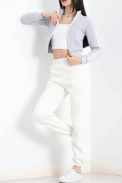 Üç İplik İçi Tüylü Sweat Gri - 20112.1287. - Resim 6