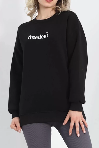 Bisiklet Yaka Baskılı 3 İplik Sweat Siyah - 20503.1878. - 3