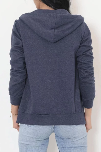 İç Tüylü Kapşonlu Fermuarlı Sweat Koyuindigo - 11866.108. - 8