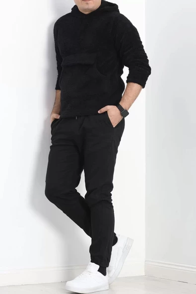 Kanguru Cep Kapşonlu Peluş Sweat Siyah - 9062.1153. - 3