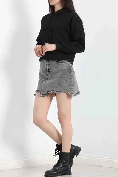 Kapşonlu 3 İplik Crop Sweat Siyah - 20969.1878. - 6