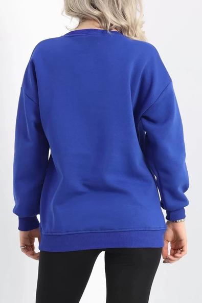 Baskılı Bisiklet Yaka Sweat Saks - 20097.1878. - 8