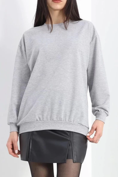 Bisiklet Yaka İki İplik Sweat Açıkgri - 3042.275. - Resim 5