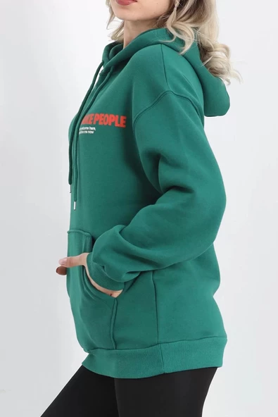 3 İplik Baskılı Uzun Kapşonlu Sweat Yeşil - 20721.1872. - Resim 8