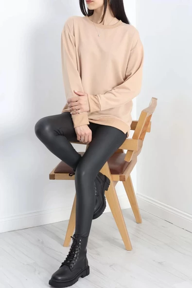 2 İp Bisiklet Yaka Sweat Bej - 20790.1878. - 4