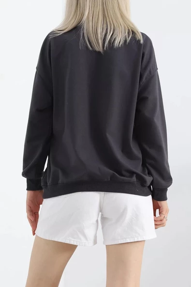 Baskılı İki İplik Oversize Sweat Füme - 21648.200. - Resim 7