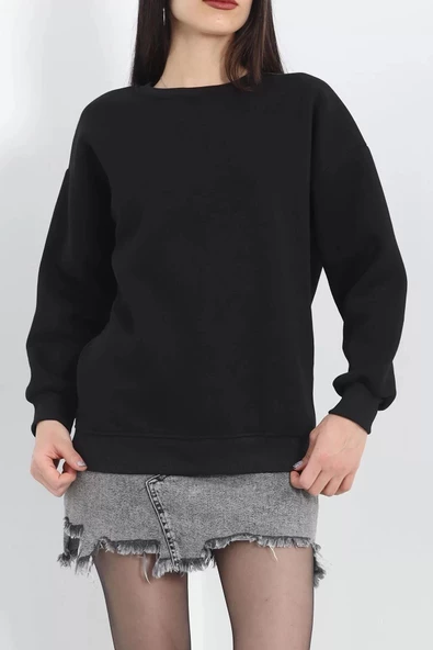 Bisiklet Yaka Üç İplik Sweat Siyah - 20138.1878. - Resim 5