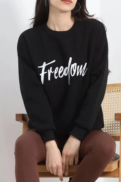 Bisiklet Yaka Baskılı 3 İplik Sweat Siyah - 20502.1878. - 3