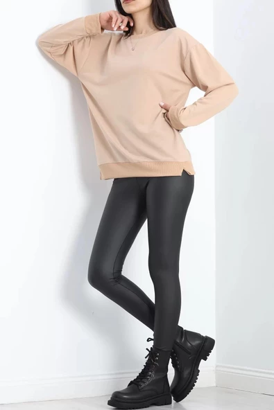 2 İp Bisiklet Yaka Sweat Bej - 20790.1878. - 5