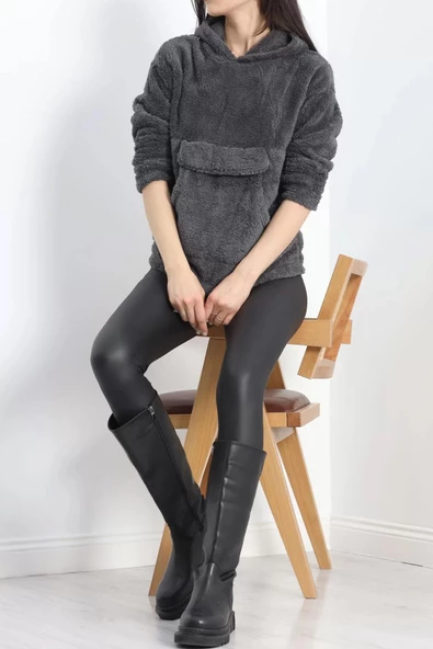 Kanguru Cep Kapşonlu Peluş Sweat Antrasit - 9062.1153. - Resim 4