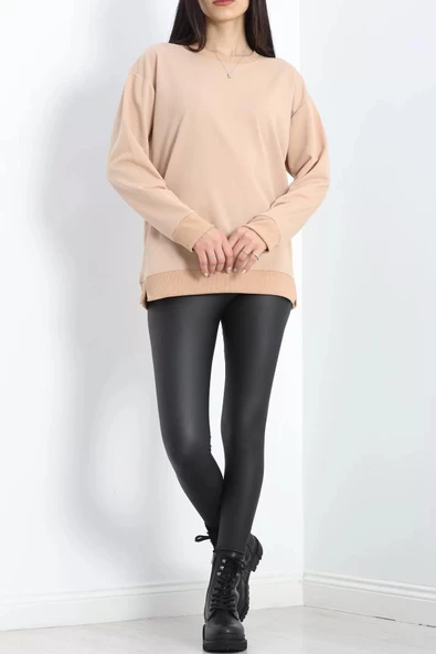 2 İp Bisiklet Yaka Sweat Bej - 20790.1878. - 7