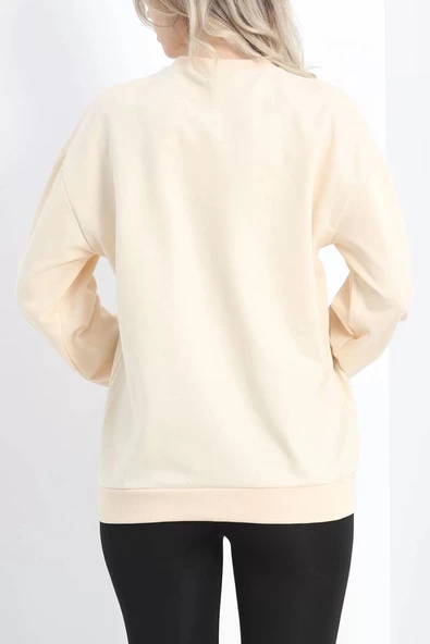 Bisiklet Yaka İki İplik Sweat Bej - 3042.275. - 8