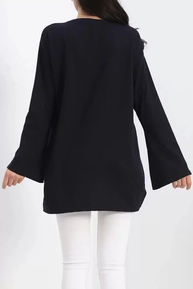 Baskılı Oversize Suprem Tunik Lacivert - 20217.1567. - Resim 6