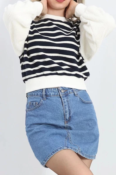 Kolu Peluş Bisiklet Yaka Sweat Ekru - 20720.1872. - 7