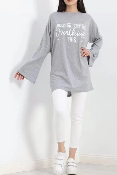 Baskılı Oversize Suprem Tunik Gri - 20217.1567. - 4