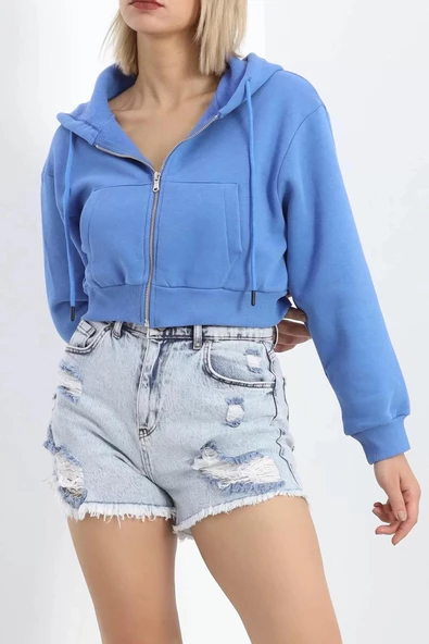 Fermuarlı Üç İplik Sweat Mavi - 21652.200. - 3