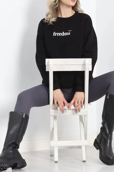 Bisiklet Yaka Baskılı 3 İplik Sweat Siyah - 20503.1878. - 6