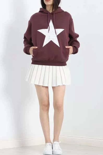 Baskılı 3 İplik Sweat Mürdüm - 20289.1868. - 8